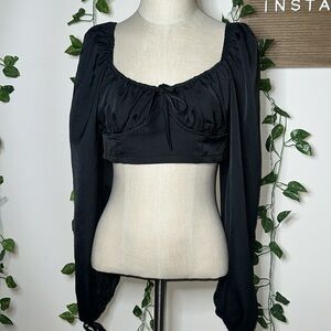 Cashmere & Champage Puff Long Sleeve Crop Top Black
